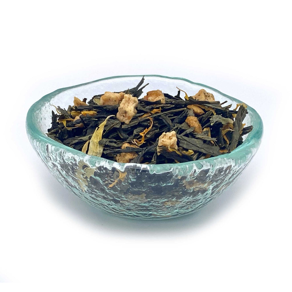 apricot green tea in dish
