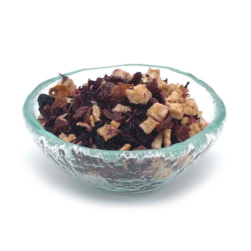 blueberry hibiscus tea in dish