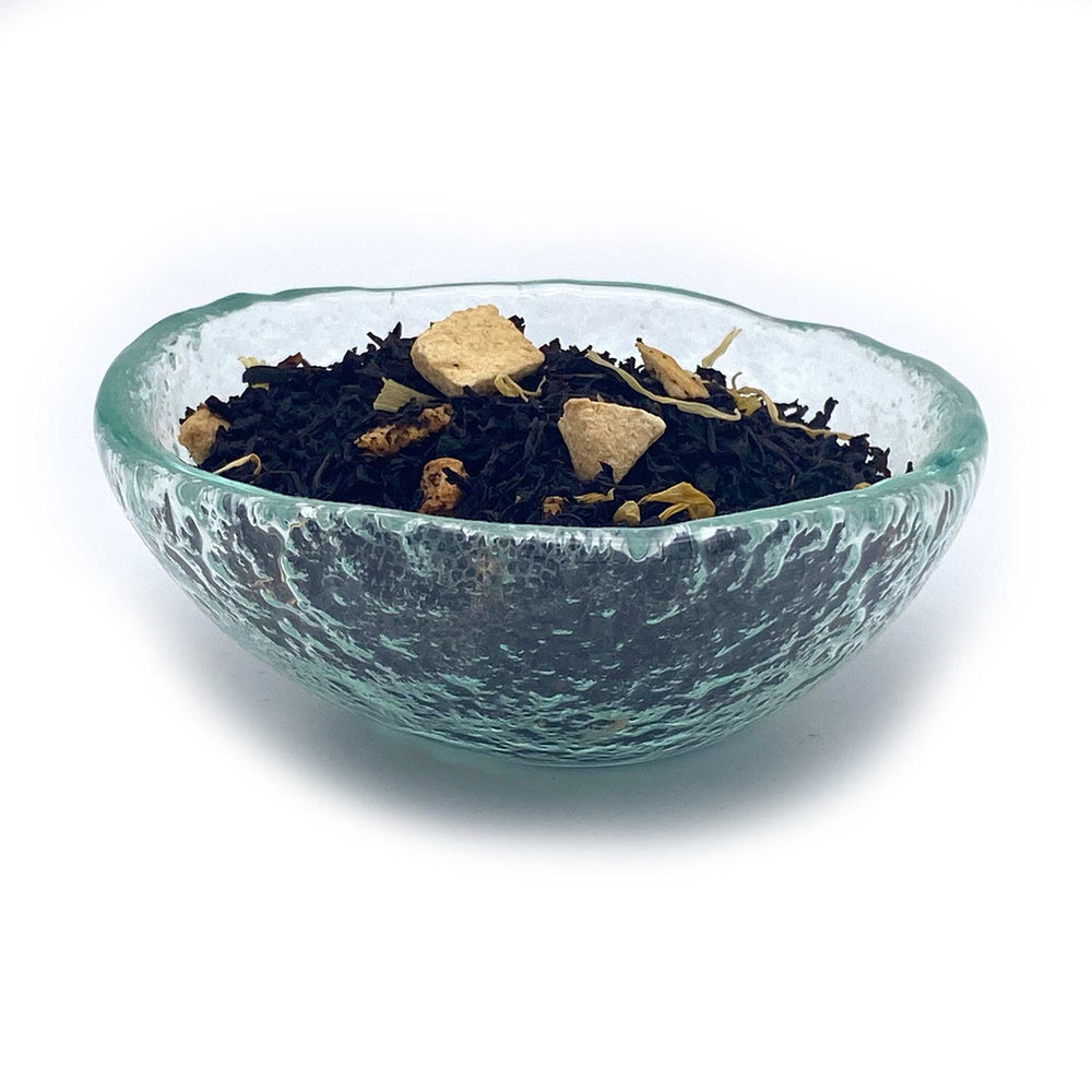 mango black tea in dish