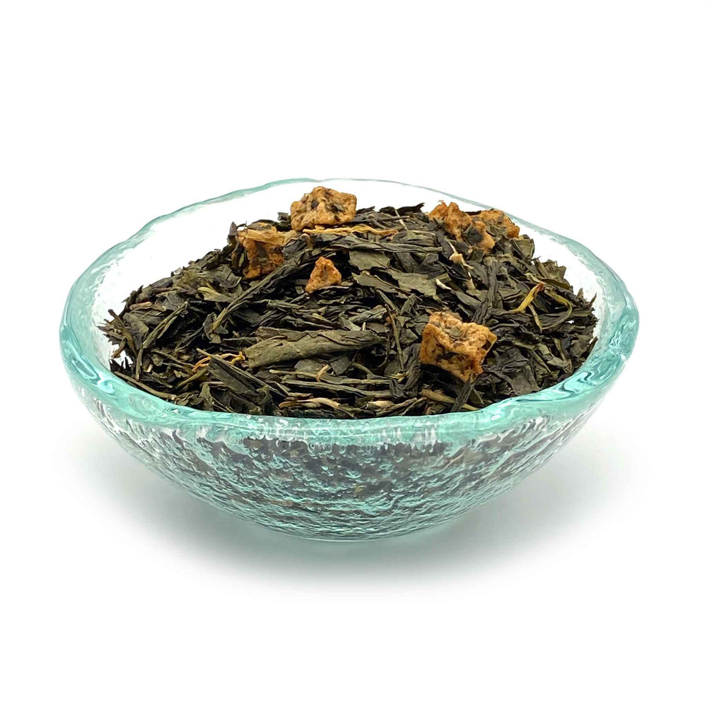 mango green tea in a dish