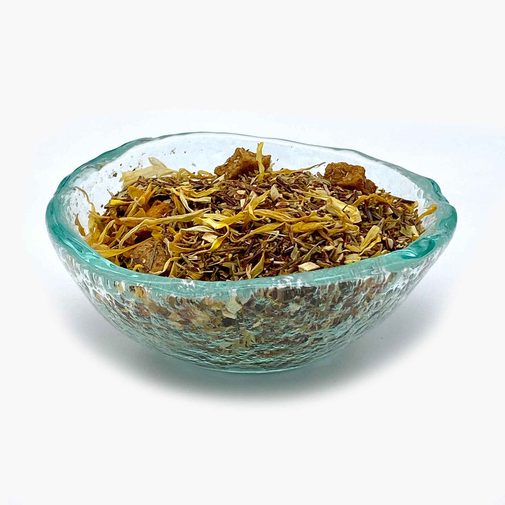 tropical green rooibos tea in dish