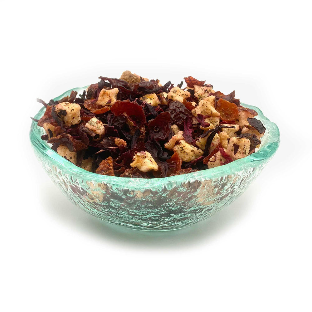 wild strawberry tea in glass dish
