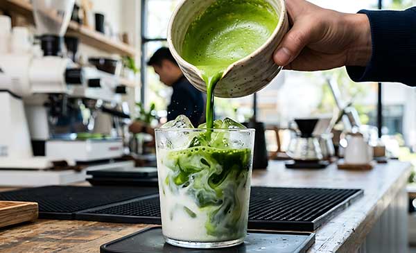 making an iced matcha latte