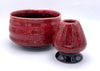 firecracker red ceramic matcha bowl and whisk holder set