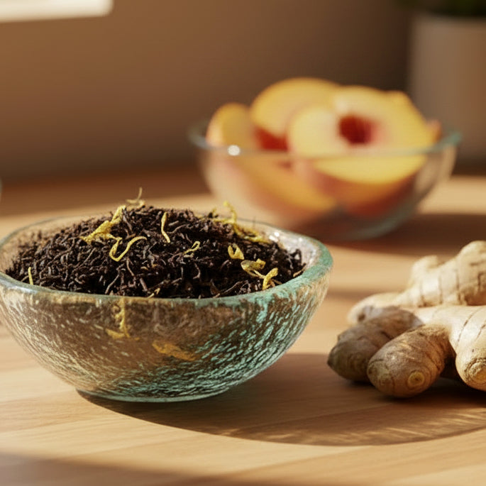 ginger peach black tea in dish