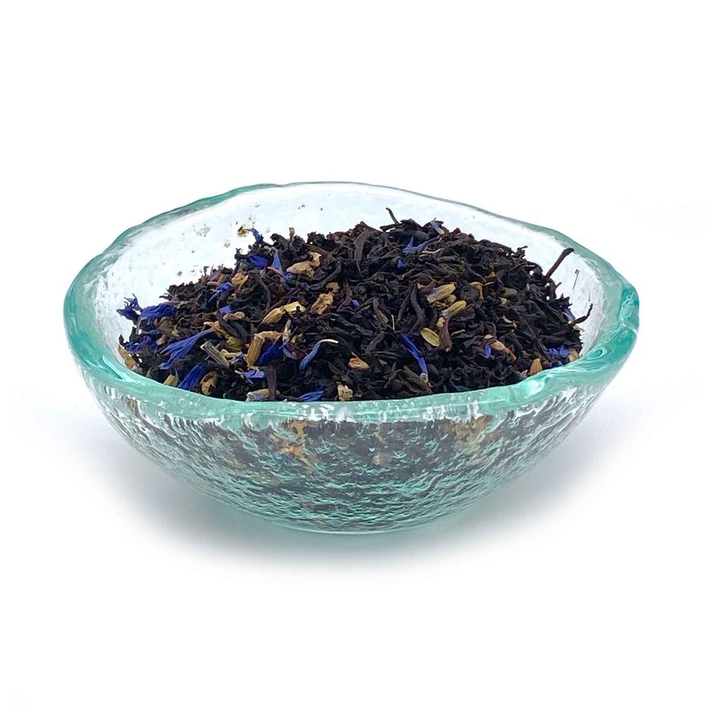 lavender earl grey tea in dish