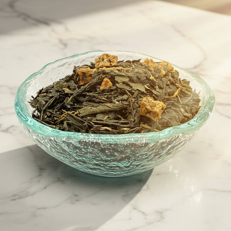 mango green tea in a dish
