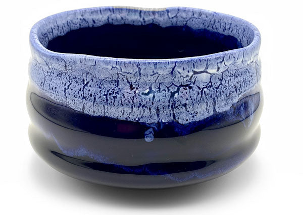 ceramic matcha bowl in midnight blue