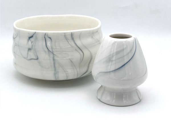 summer sky ceramic matcha bowl and whisk holder set