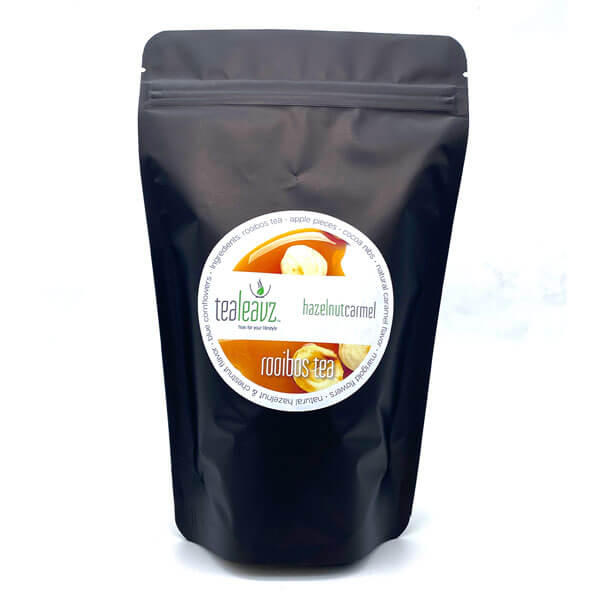 package of hazelnut caramel tea rooibos