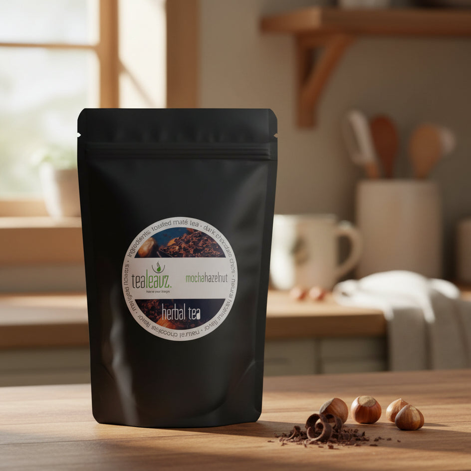 package of hazelnut chocolate mate on kitchen counter